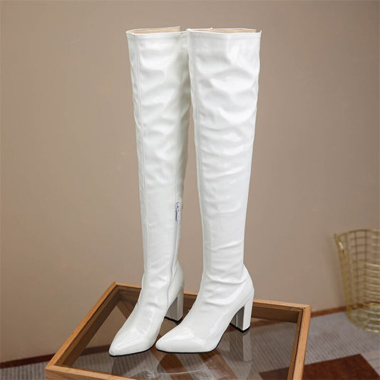 Over-the-Knee Solid Women's Zipper Thigh High Boots