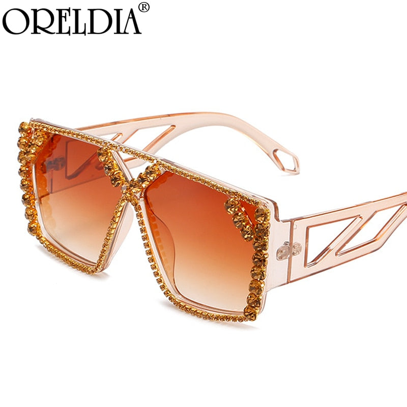 Oversized Square Diamond Rhinestone Designer UV400 Unisex Sunglasses
