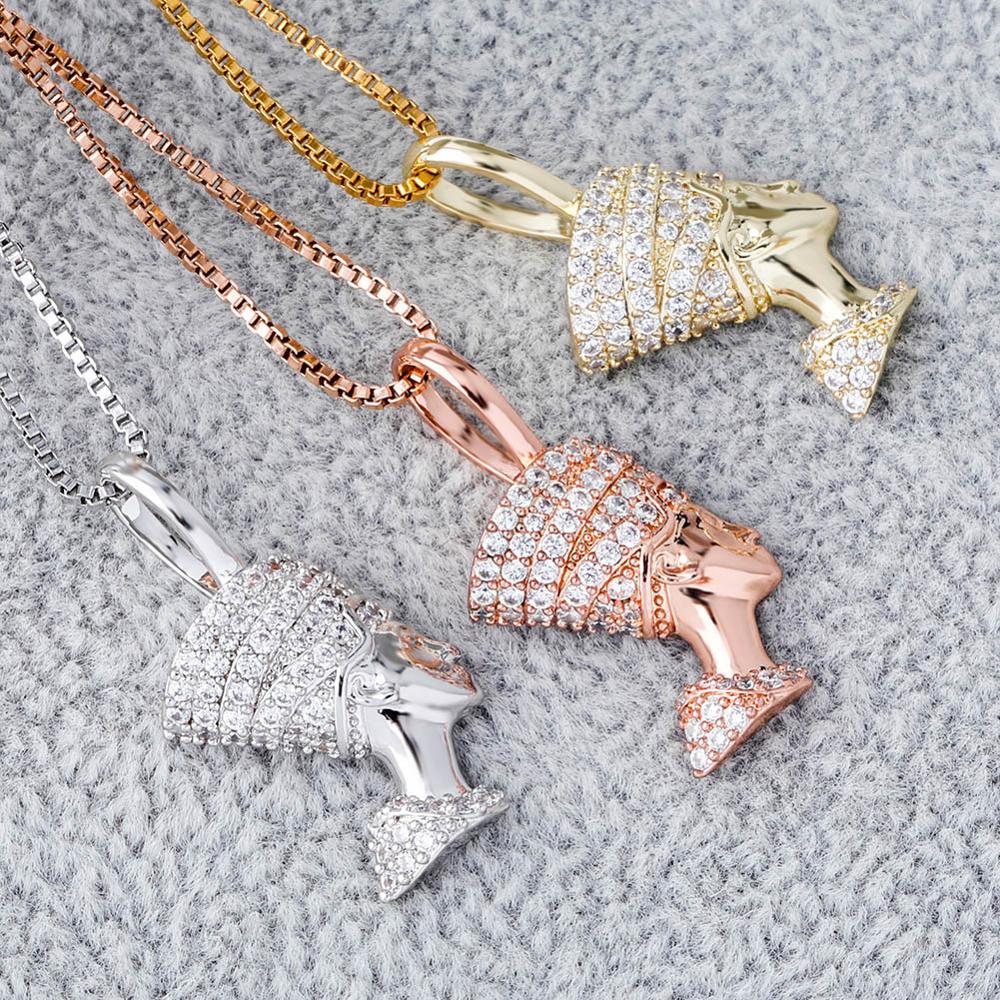 Egyptian African Queen Crystal Rhinestone Pharaoh Pendant Chain Necklace