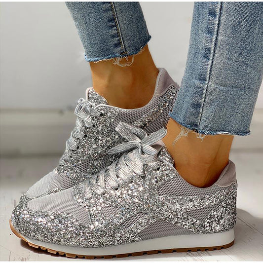 Glitter Vulcanized Women's Lace-Up Sneakers