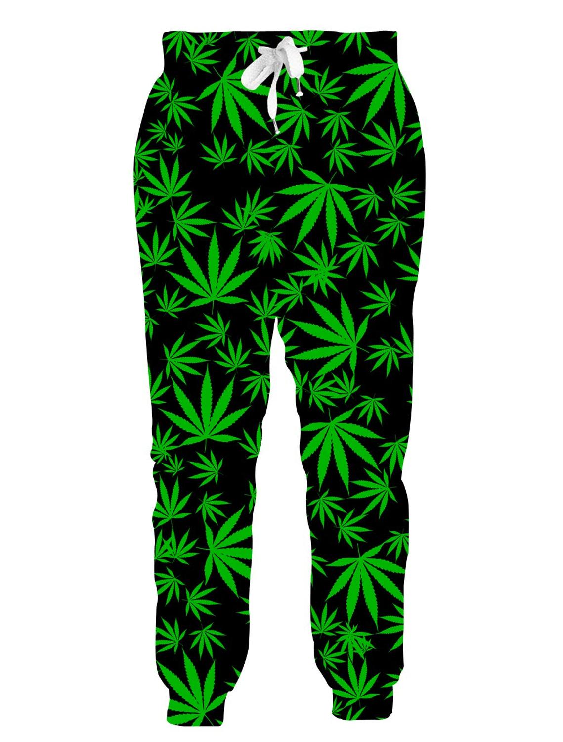 Unisex Floral Green Weed Plant 3D Digital Printed Sweatpants to 5X Plus Size