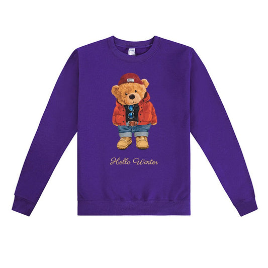 Teddy Bear "Hello Winter" Letter Print Women's O-Neck Sweatshirt