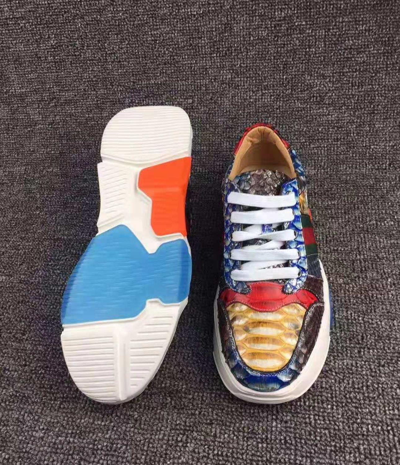 Genuine Real Python Skin Colorful Snakeskin Cow Skin Lined Men's Sneakers