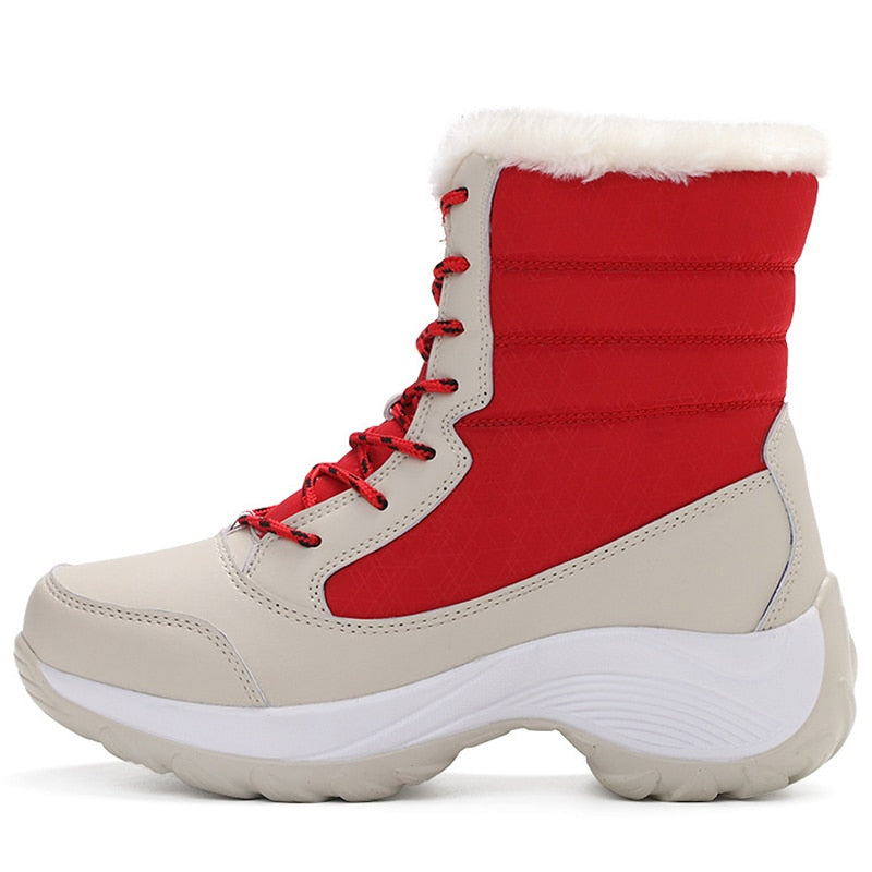 Colorblock Fleece Lined Women's Lace-Up Platform Plush Snowboots