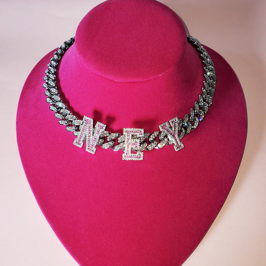 Iced-Out Rhinestone Customized Letter Name Choker Chain