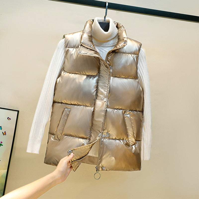Plus Size Glossy Vest winter Down Sleeveless Jacket to 4XL