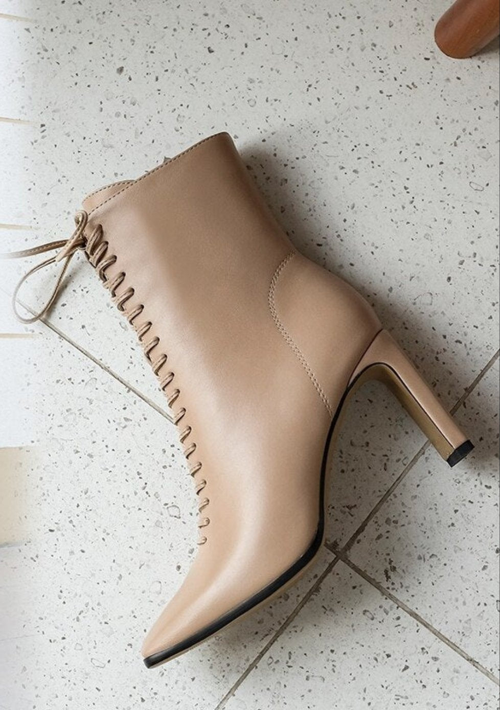 Lace-Up Solid Color High Heel Leather Ankle Boots