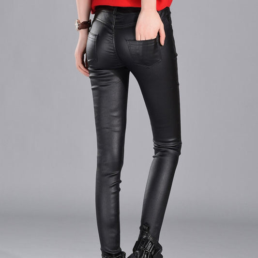 Black Faux Leather Skinny High Waist Women's Pants