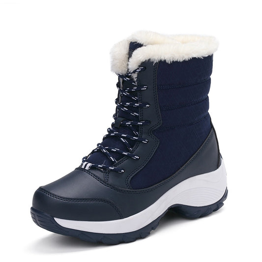 Colorblock Fleece Lined Women's Lace-Up Platform Plush Snowboots