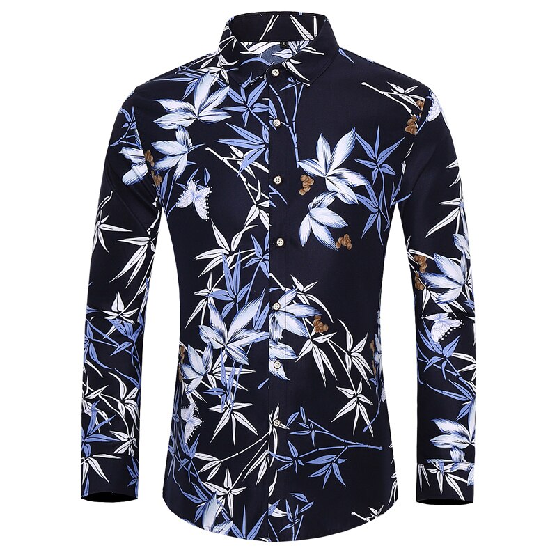 Men's Floral Printed Hawaii Long Sleeve Turn-Down Collar Shirt