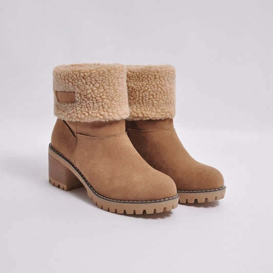 Fur Lined Platform Women's Round Toe Flat Ankle Snowboots