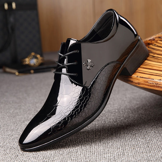 Men's Italian Oxford Patent Leather Pointed Toe Dress Shoes