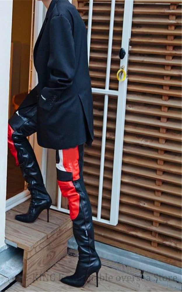 Colorblock Patchwork Knee Design Women's Over-the-Knee Pointed Toe Knight Boots