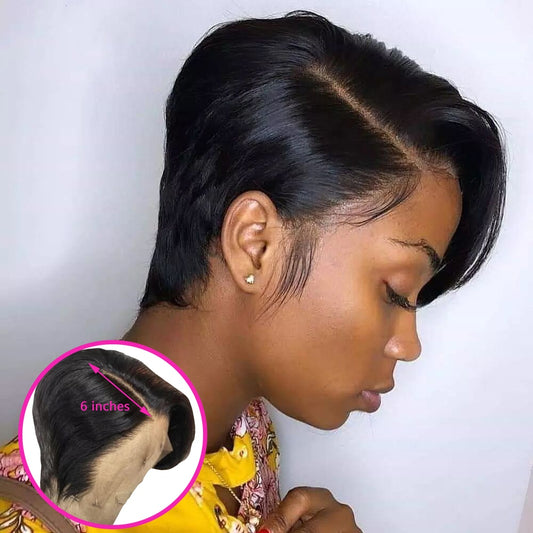 Short Pixie Cut Straight Bob Human Hair Transparent Frontal Lace Wig