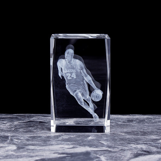 Mamba Never Out Crystal 3D Kobe Bryant Laser Engraved Cube Glass Statue
