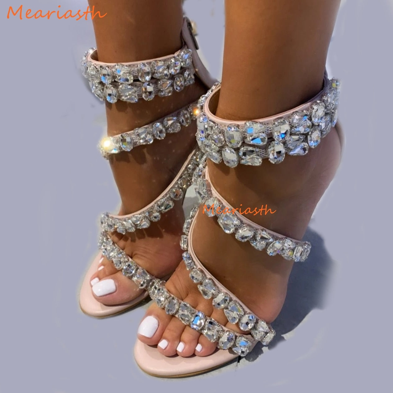 Gladiator Crystal Rhinestone Stiletto Heel Open Toe Sandal Pumps