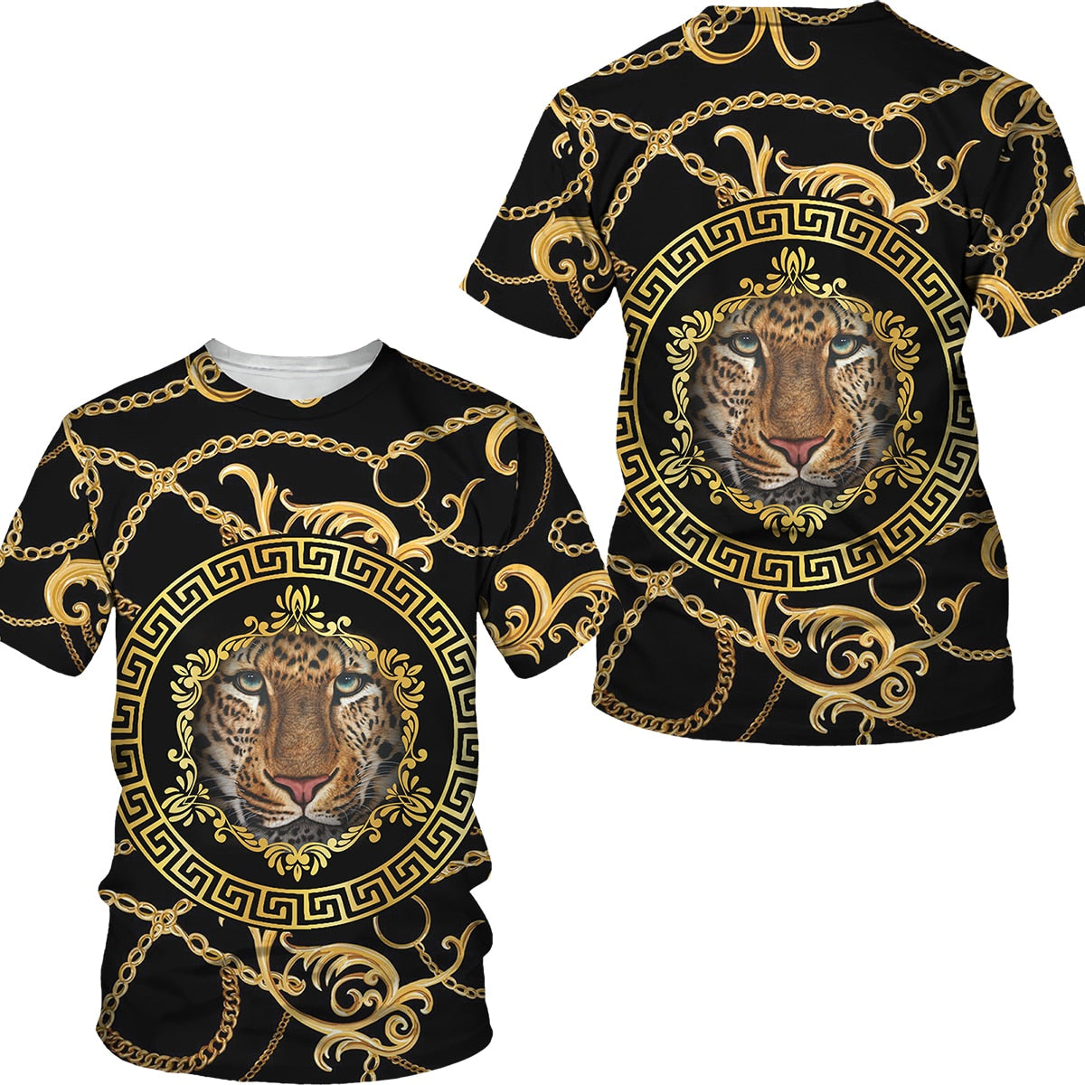 Men's Black/Yellow Lion Head/Baroque 3D Print O-Neck Oversized T-Shirt Big & Tall