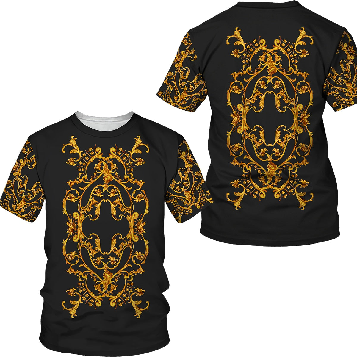 Men's Black/Yellow Lion Head/Baroque 3D Print O-Neck Oversized T-Shirt Big & Tall