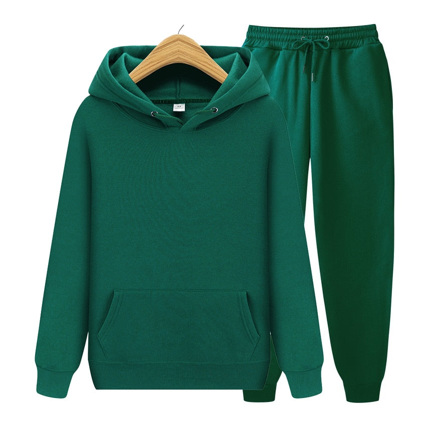 Men's Solid Color Pullover Hoodie + Pants 2-Piece Basic Tracksuit