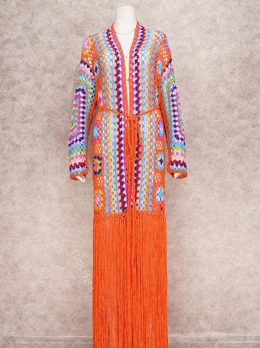 Moroccan Striped Colorblock Kaftan African Print Batwing Sleeve Maxi Dress