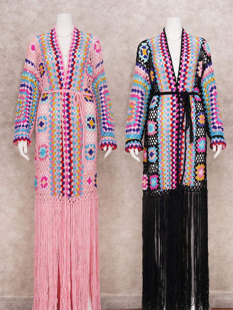 Moroccan Striped Colorblock Kaftan African Print Batwing Sleeve Maxi Dress