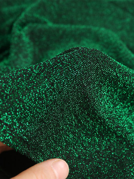 Sequined Glitter Green Short Sleeve Slash Neck High Waist Mermaid Maxi Formal Party Dress