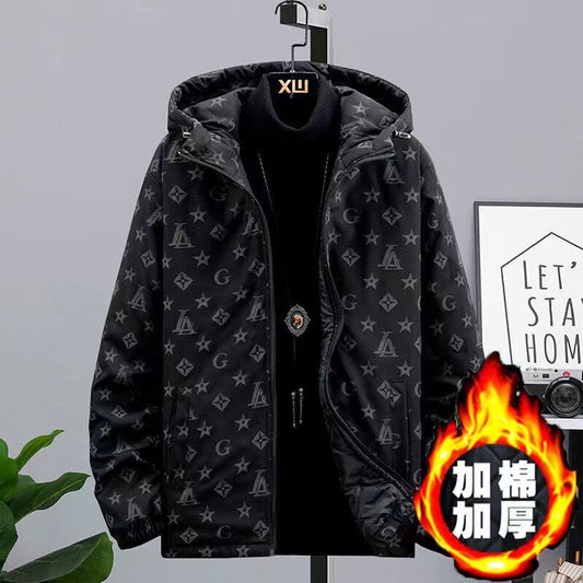 Men's Replica Monogram Print Hooded Cotton Padded Windbreaker Jacket