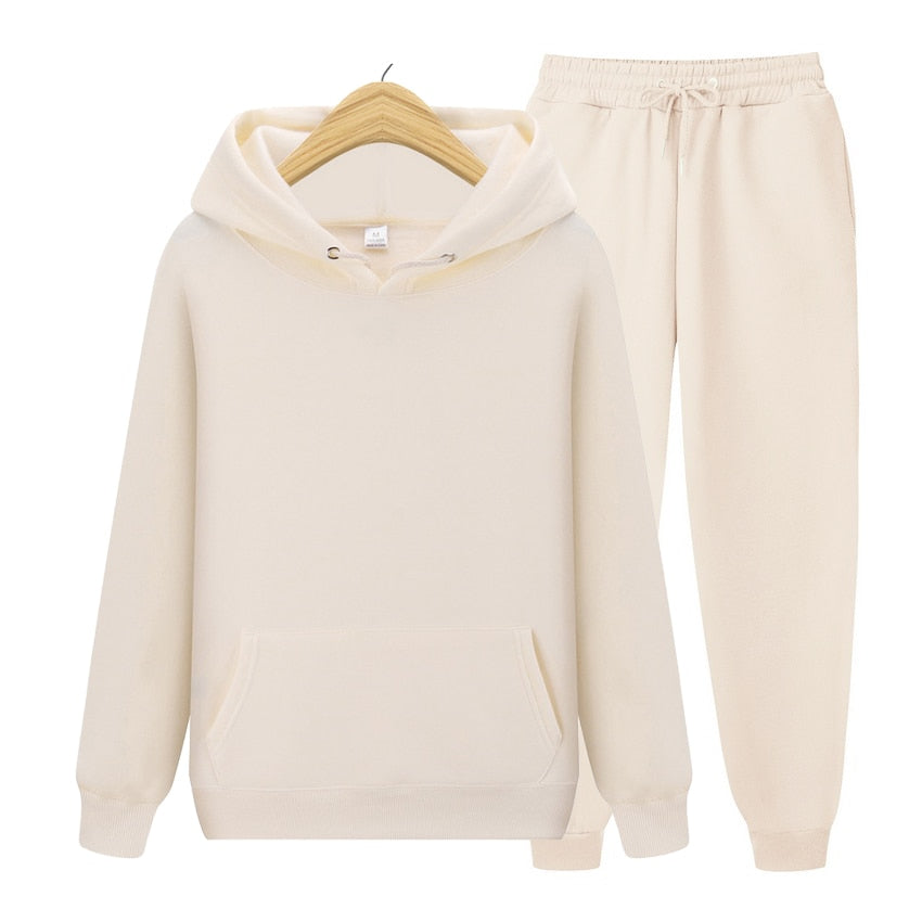 Men's Solid Color Pullover Hoodie + Pants 2-Piece Basic Tracksuit