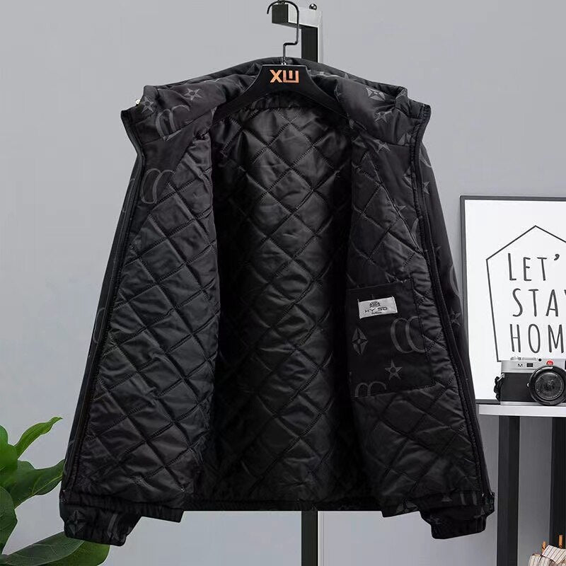 Men's Replica Monogram Print Hooded Cotton Padded Windbreaker Jacket