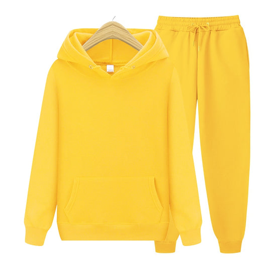 Men's Solid Color Pullover Hoodie + Pants 2-Piece Basic Tracksuit