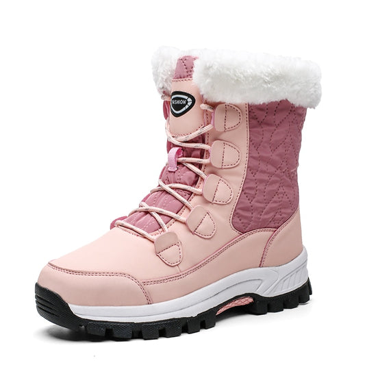 Colorblock Plush Lined Lace-Up Platform Women's Ankle Snowboots