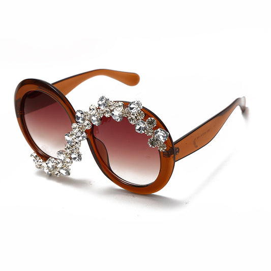 Oversized Unisex Round Rhinestone Titanium CE UV400 Sunglasses