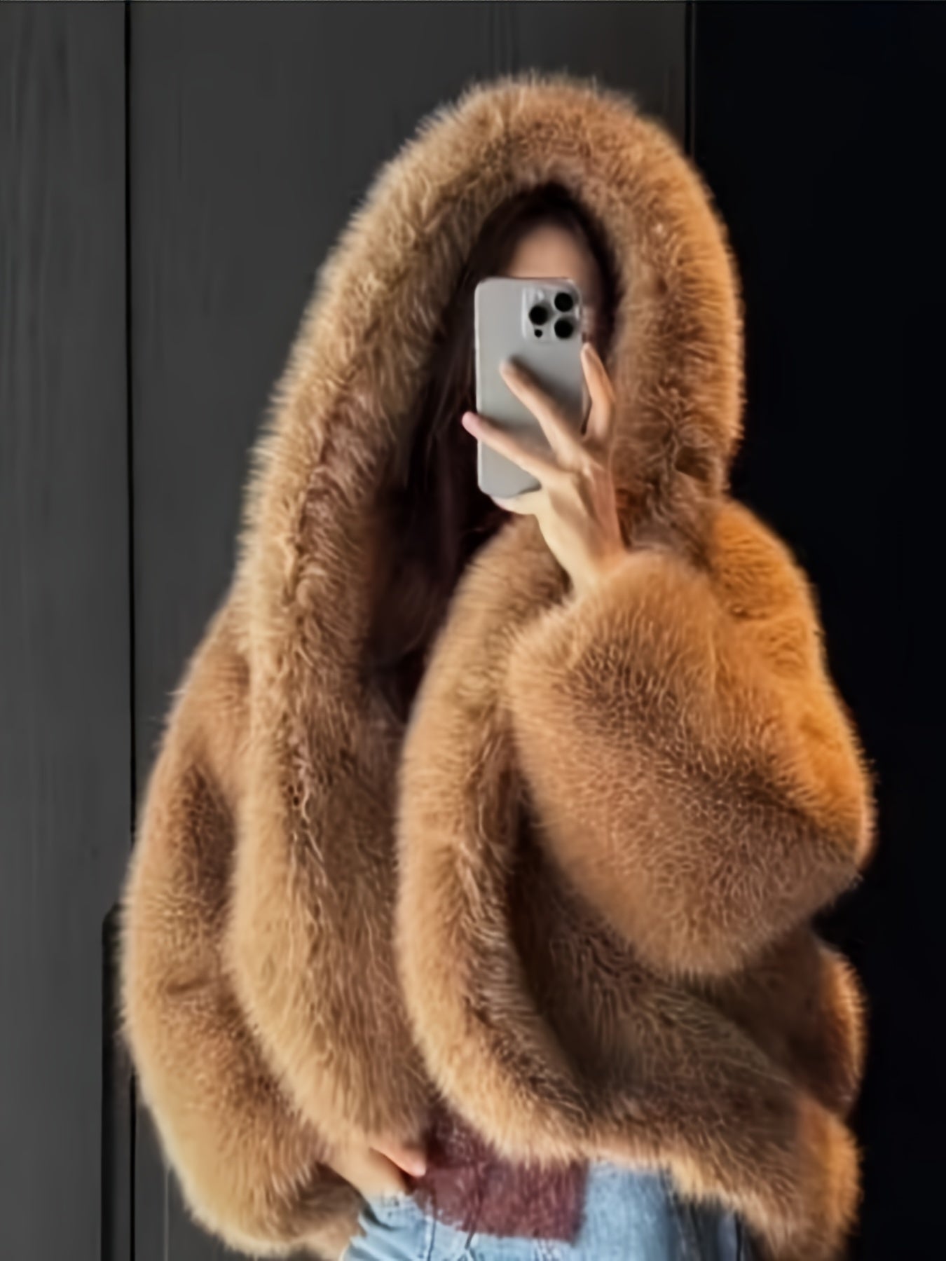 Faux Fur Plush Women's Solid Color Hoodie Jacket