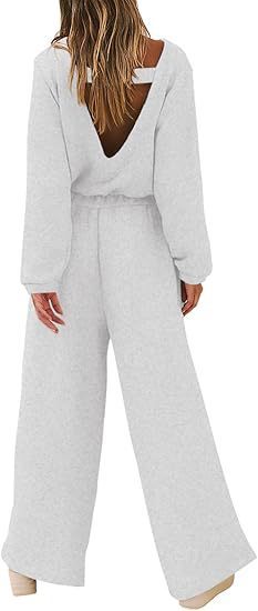 Knitted Long Sleeve Women's Solid Color Backless Sweater Jumpsuit