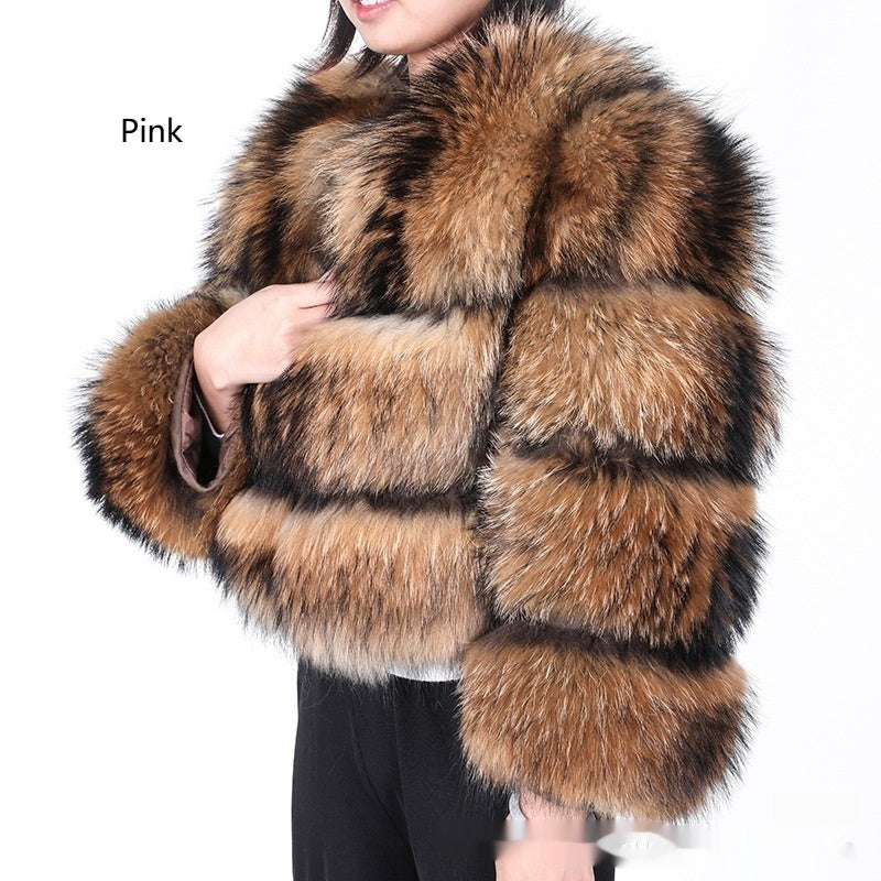 Paneled Women's Cropped Faux Fur Jacket-8 Colors to 4X Plus Size