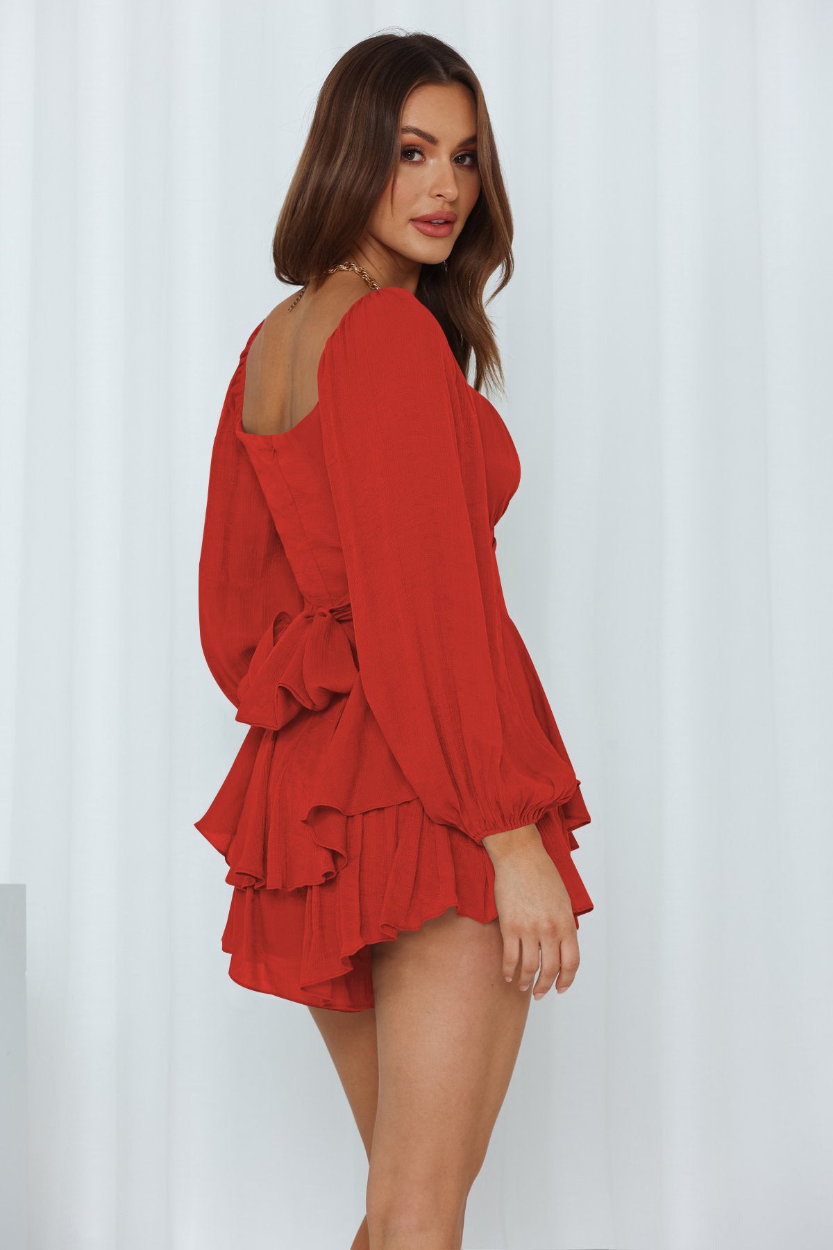 Ruffled V-Neck Women's Long Puff Sleeve Shorts Romper