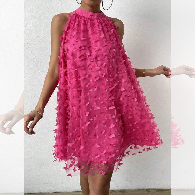 Mesh Strapless Layered Sleeveless Halter Mini Dress