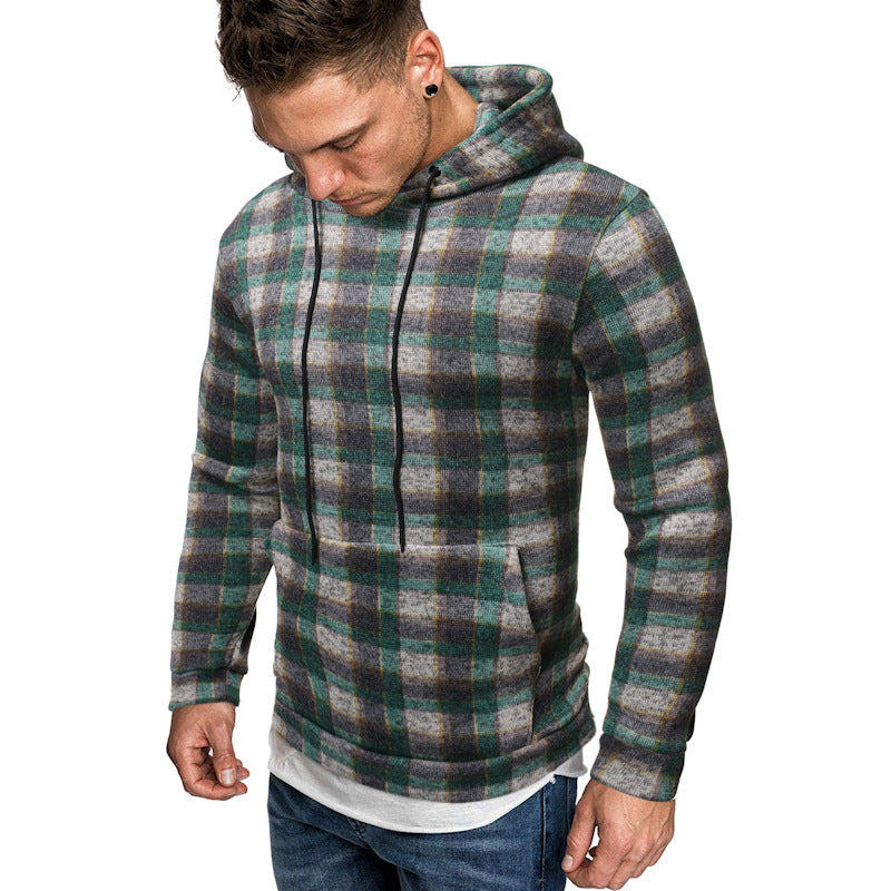 Men's Plaid Colorblock Checkered Print Cotton Hip-Hop Hoodie Sweatshirt
