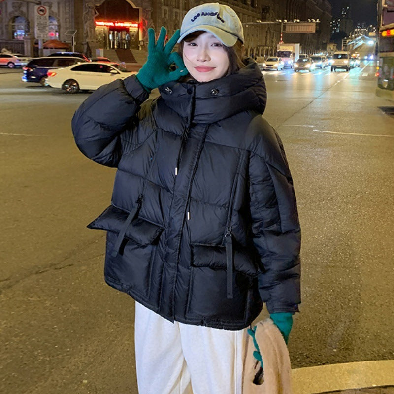 Quilted Oversized Colorblock Cotton Down Women's Puffer Hoodie Jacket