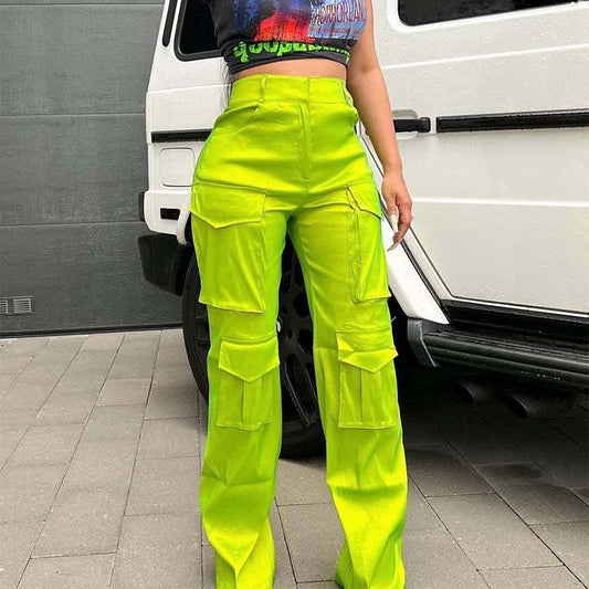 Shiny High Waisted Women Pocketed Cargo Pants