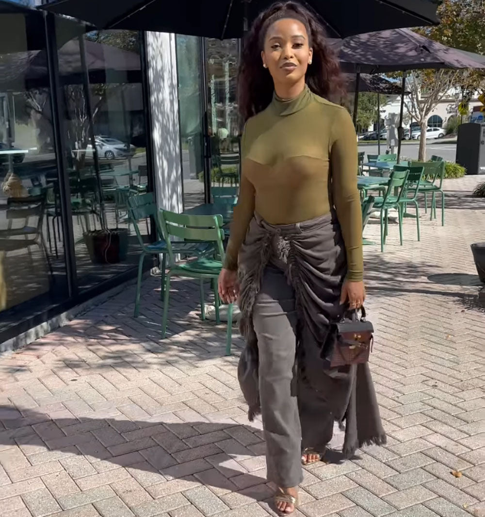 Denim Solid Color/Camoflauge Ruffled Tassel Fringe Design Women's Ruched Draped Layered Irregular Streetwear Jeans