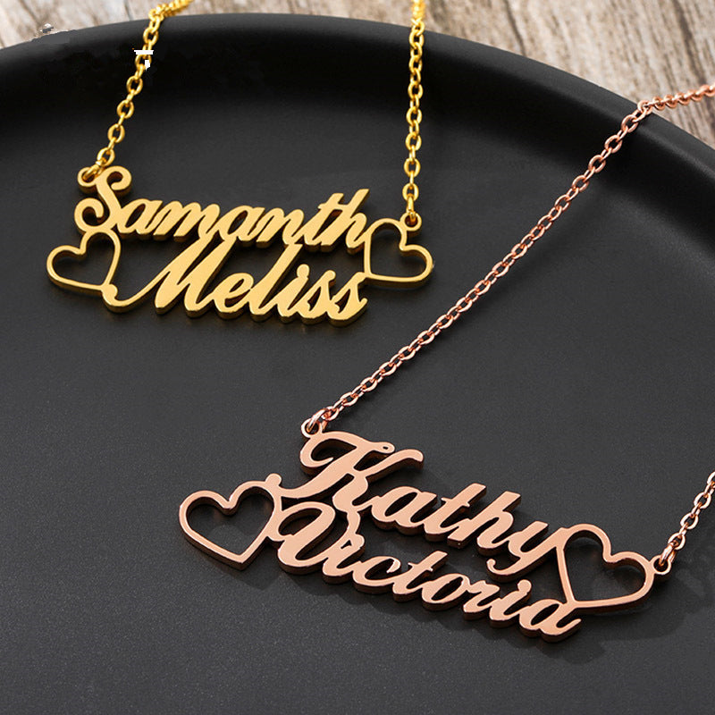 Customized Personalized Stainless Steel 2 Nameplate Chain Necklace