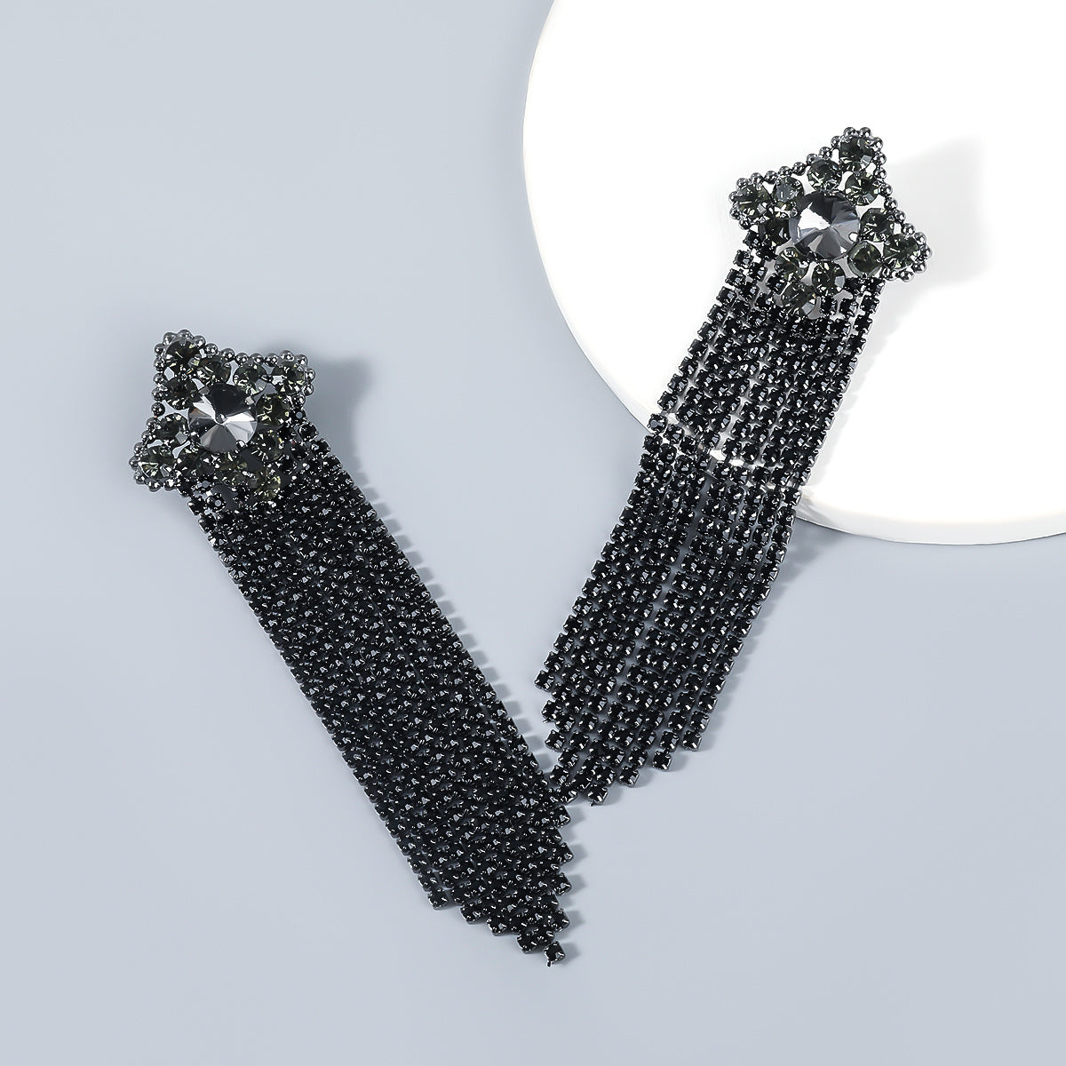 Oversized Rhinestone Sparkling Crystal Long Tassel Earrings