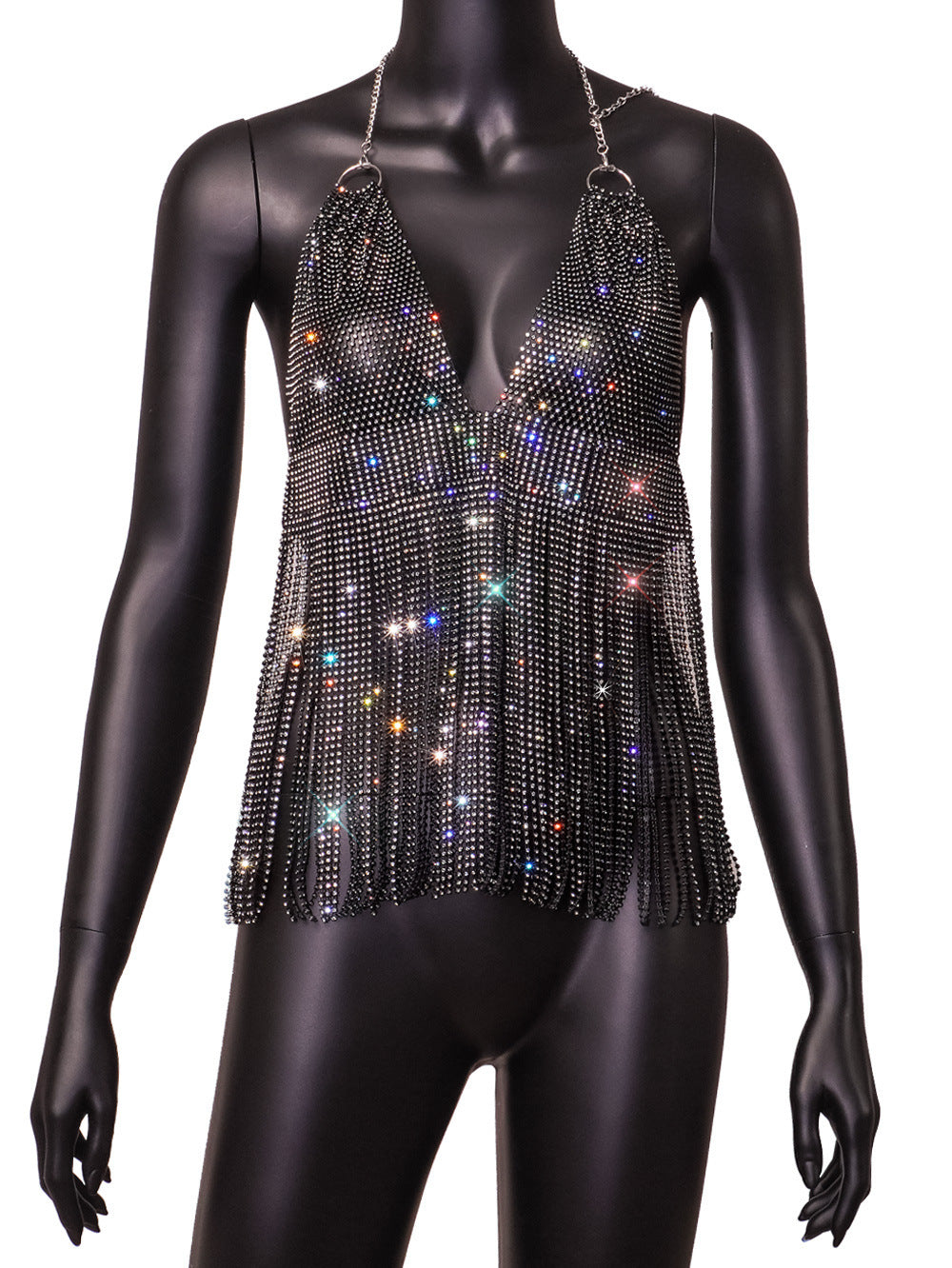 Fishnet Rhinestone Tassel Cami Women's Tank Top