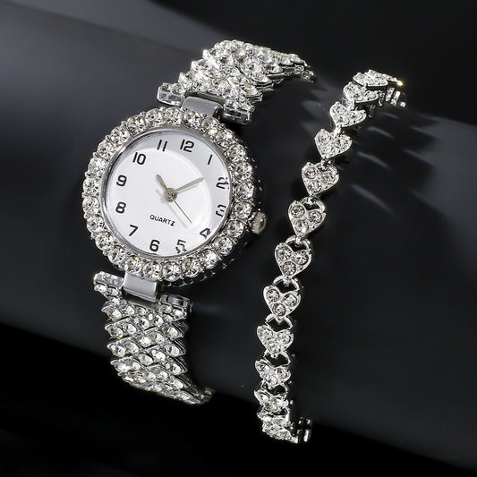 Watch Set: Women's Quartz Watch + Alloy Tennis Bracelet 2-Piece Jewelry Set