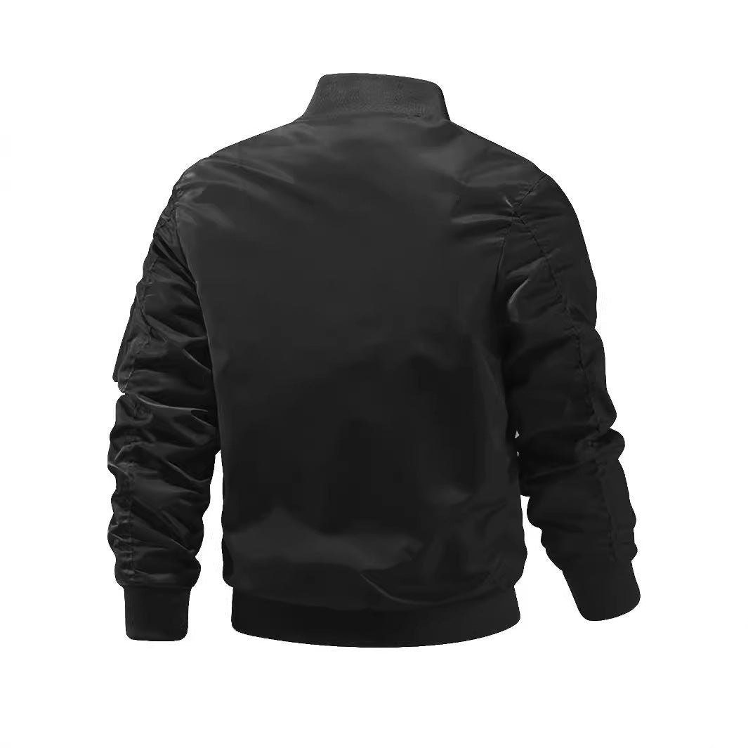 Men's Solid Color Military Baseball Multi-Pocket Zipper Cargo Bomber Jacket