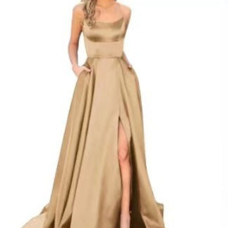 Silk Solid Color Halter Spaghetti Strap High Slit Bridesmaid/Party Formal Dress to 3X Plus Size