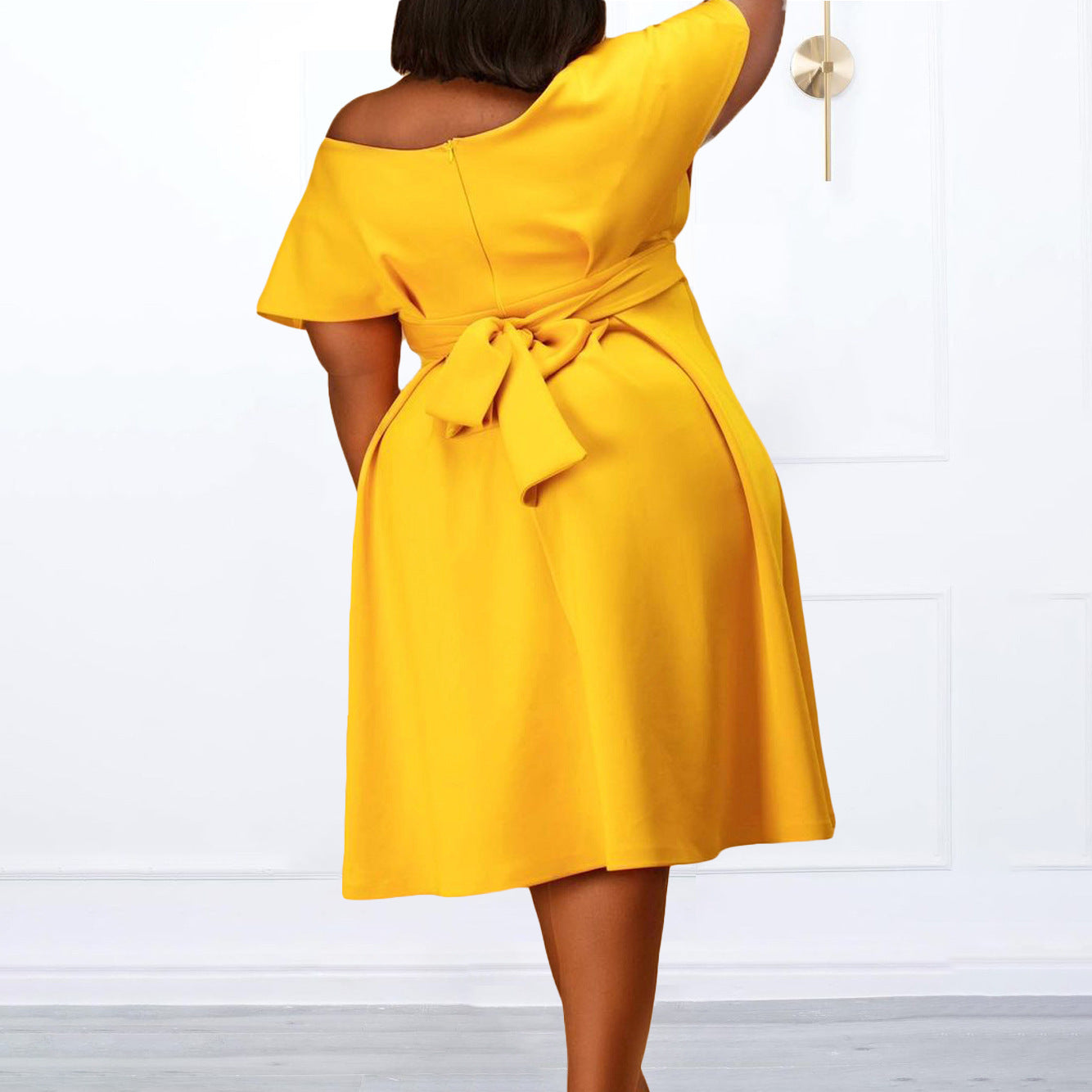 Deep V-Neck Back Bowknot Design Midi Flared Party Dress to 3X Plus Size