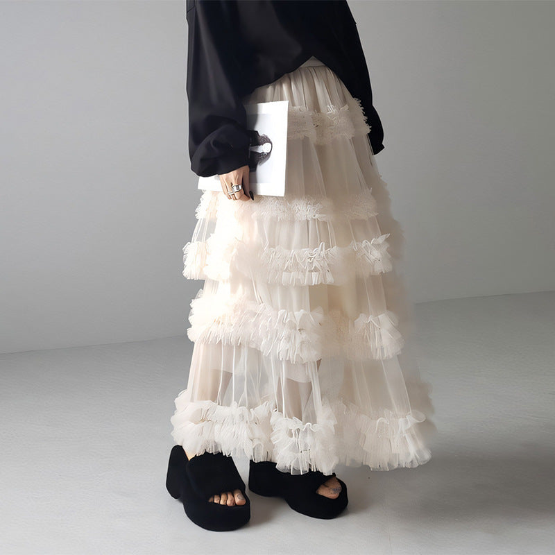 Mesh Tiered Sheer Transparent 3-Layer Spliced Tutu Maxi Skirt