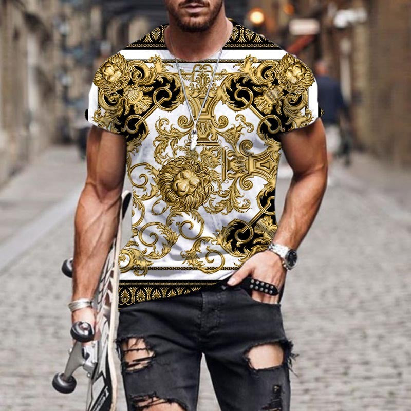 Men's Black/Yellow/Red Baroque Pattern 3D Print 1/2 Sleeve T-Shirt